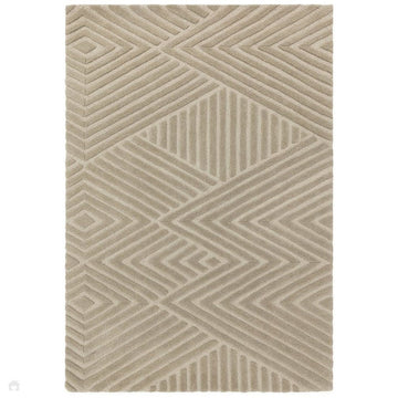 Hague Modern Plain Geometric Hand-Carved Hi-Low 3D Ridged Cut & Loop Pile Textured Wool Taupe Rug-Asiatic Carpets-Rug Love - The Most Loved Rug Store